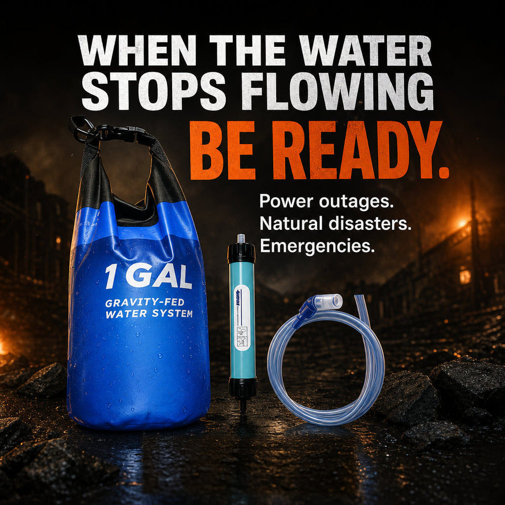 The kit standing ready: one-gallon reservoir, inline filter core and hose