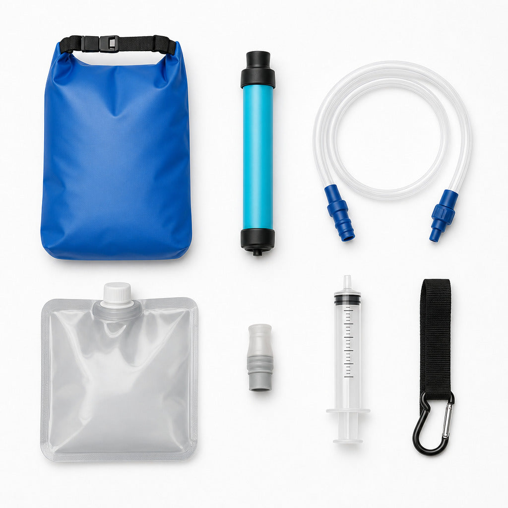 All seven parts of the kit arranged flat on a white background